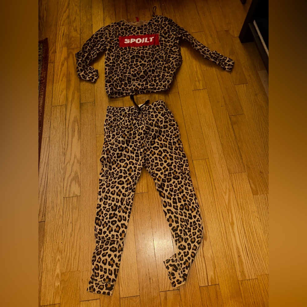 Divided Leopard Print Track Suit with Red Accent - Picture 2 of 4